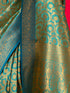 Teal Jaal Banarasi Silk Saree with Blouse Fabric